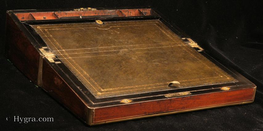 Antique Brass Edged Writing box with Bramah Lock and Secret drawers Circa 1860. Enlarge Picture